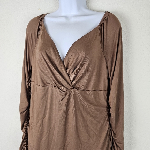 Fashion Nova Ruched Long Sleeve Mini Dress Mocha Brown 1X - Picture 3 of 10